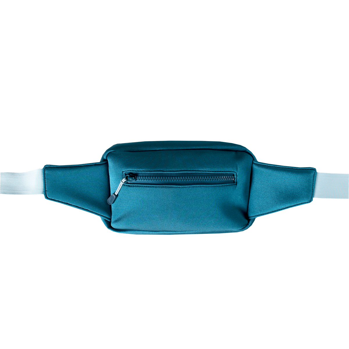 back view of blue hydrow fanny pack showing rear zipper