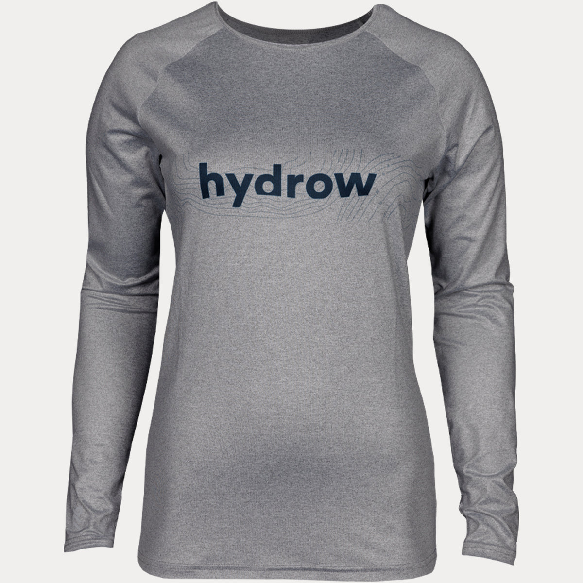 Grey women&#39;s longsleeve shirt with dark blue hydrow logo on chest