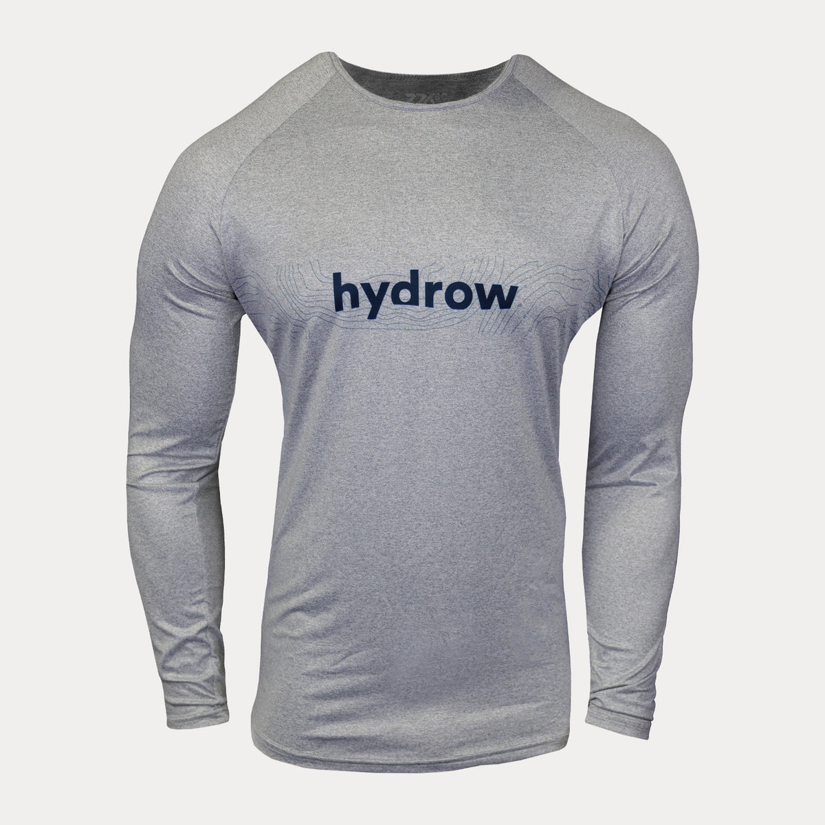 Grey ls shirt with dark blue hydrow text on chest