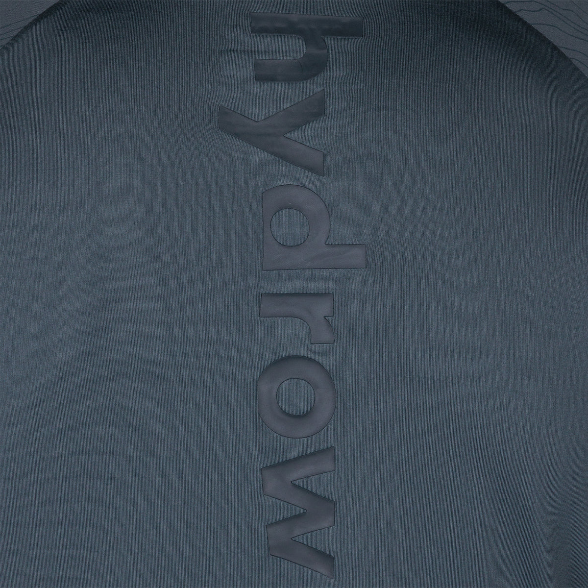 closeup of vertical &quot;hydrow&quot; text on center back