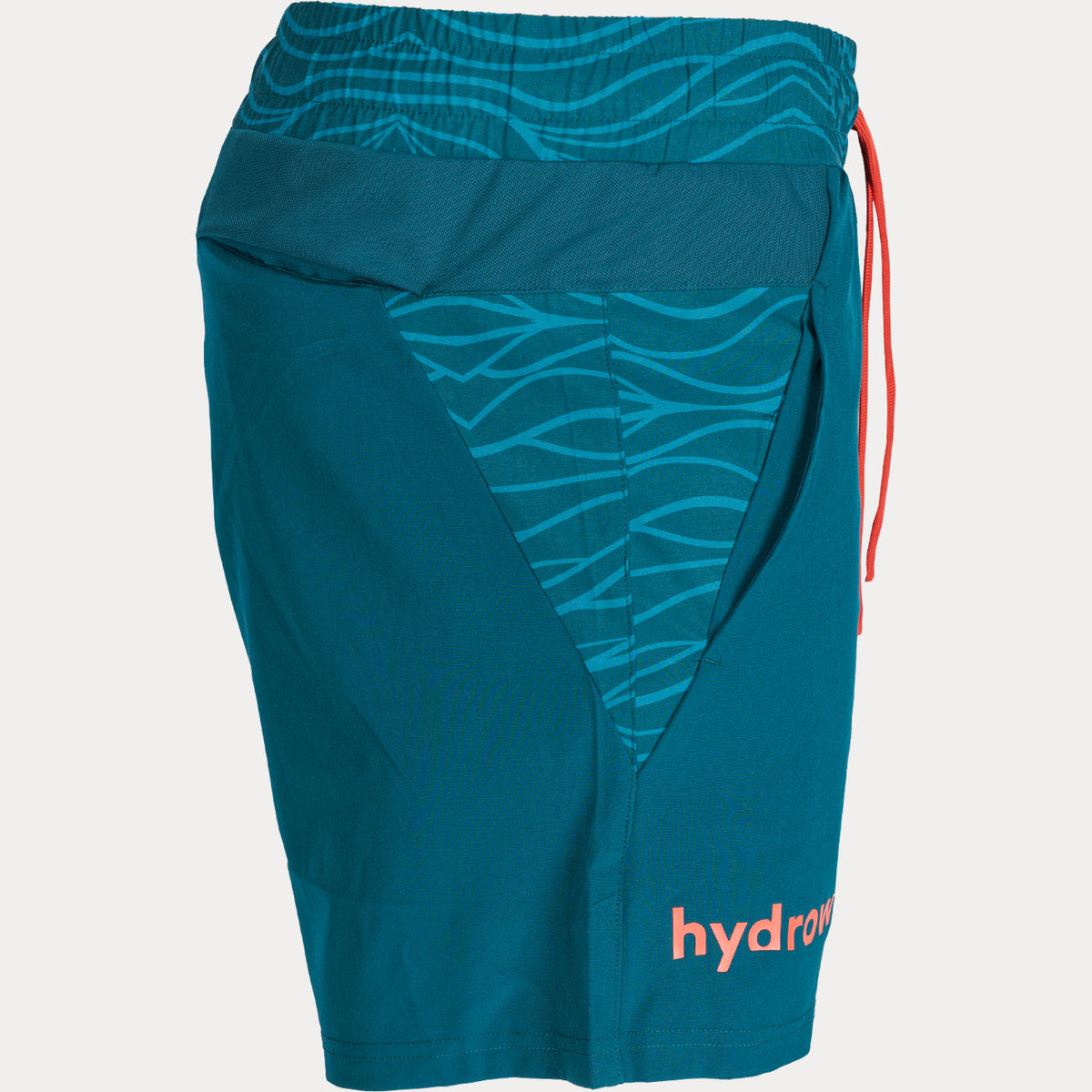 side view of hydrow wave 3 pocket 7&quot; shorts in dark blue