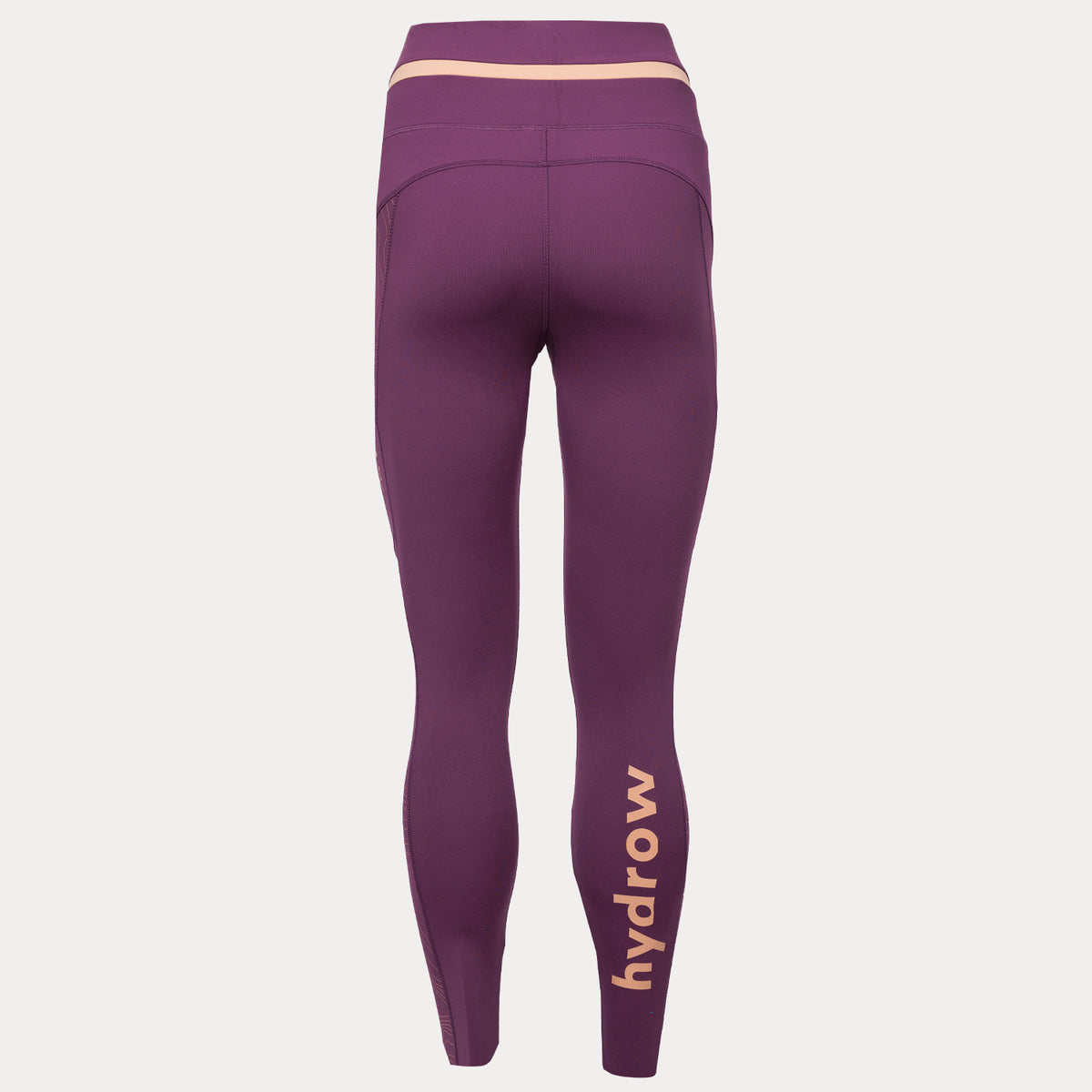 back view of plum leggings with hydrow logo on right  rear calf