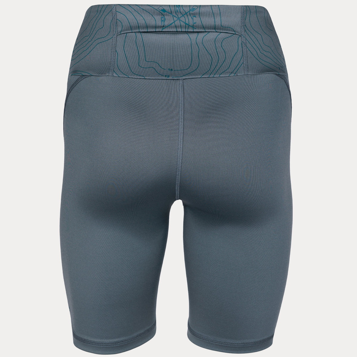 rear view photo of compression shorts in dark blue showcasing hrc crossed oar logo on rear waistband