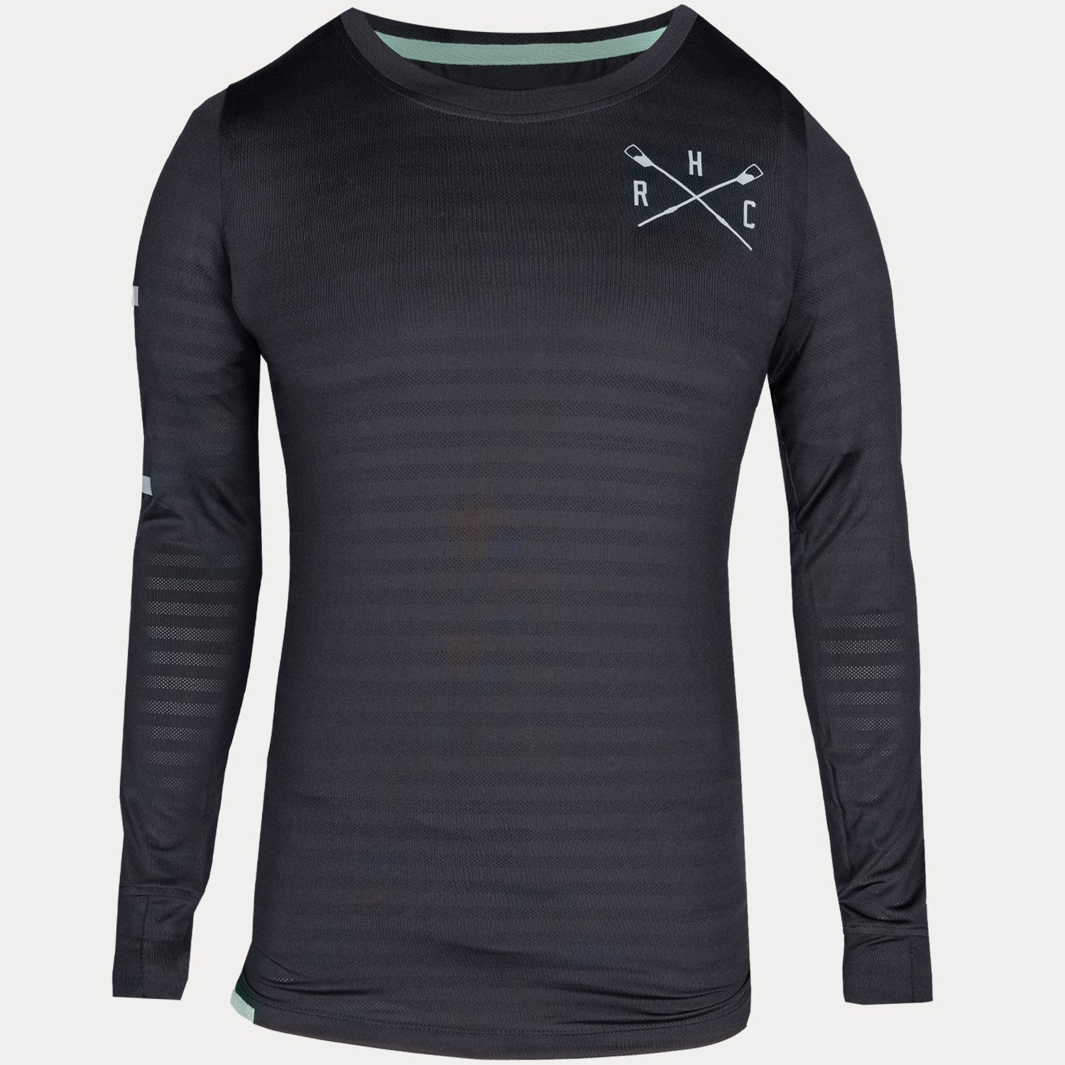 Breathable knit long sleeve crew with hydrow cross oars graphic on left shoulder