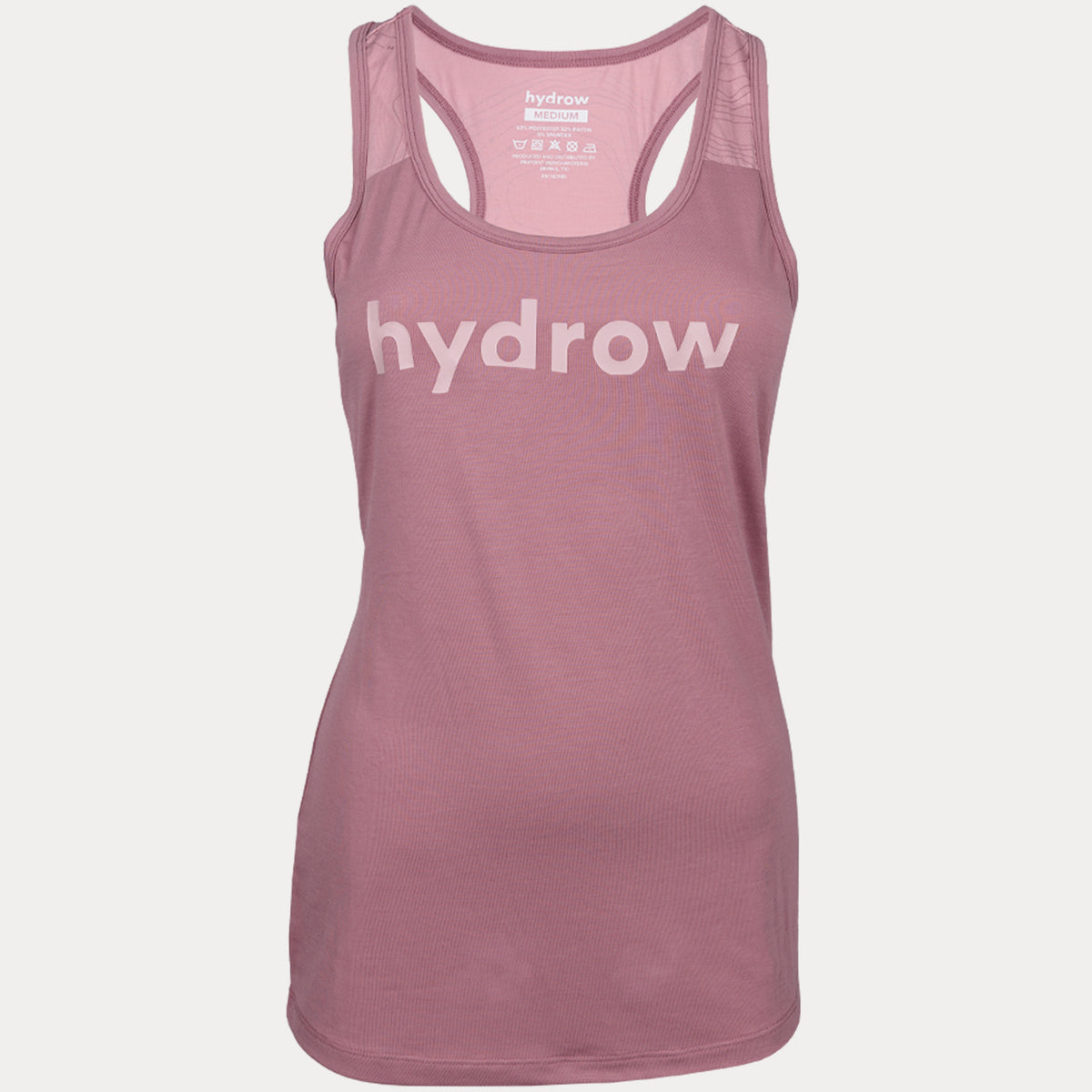front view of performance tank in dusty mauve hydrow logo on chest