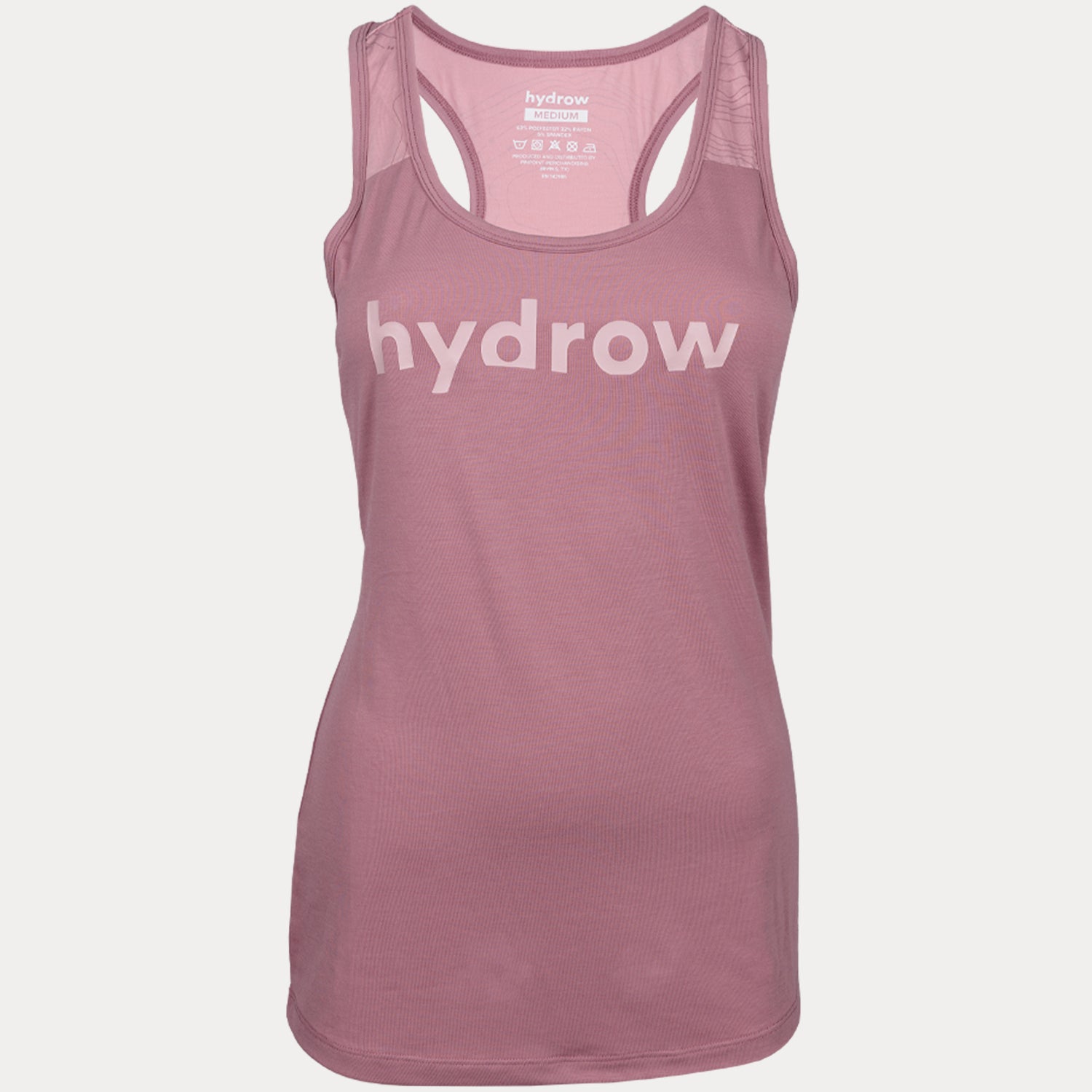 front view of performance tank in dusty mauve hydrow logo on chest