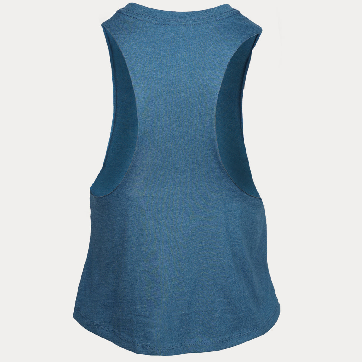 Back view of deep heather teal racerback cropped tank