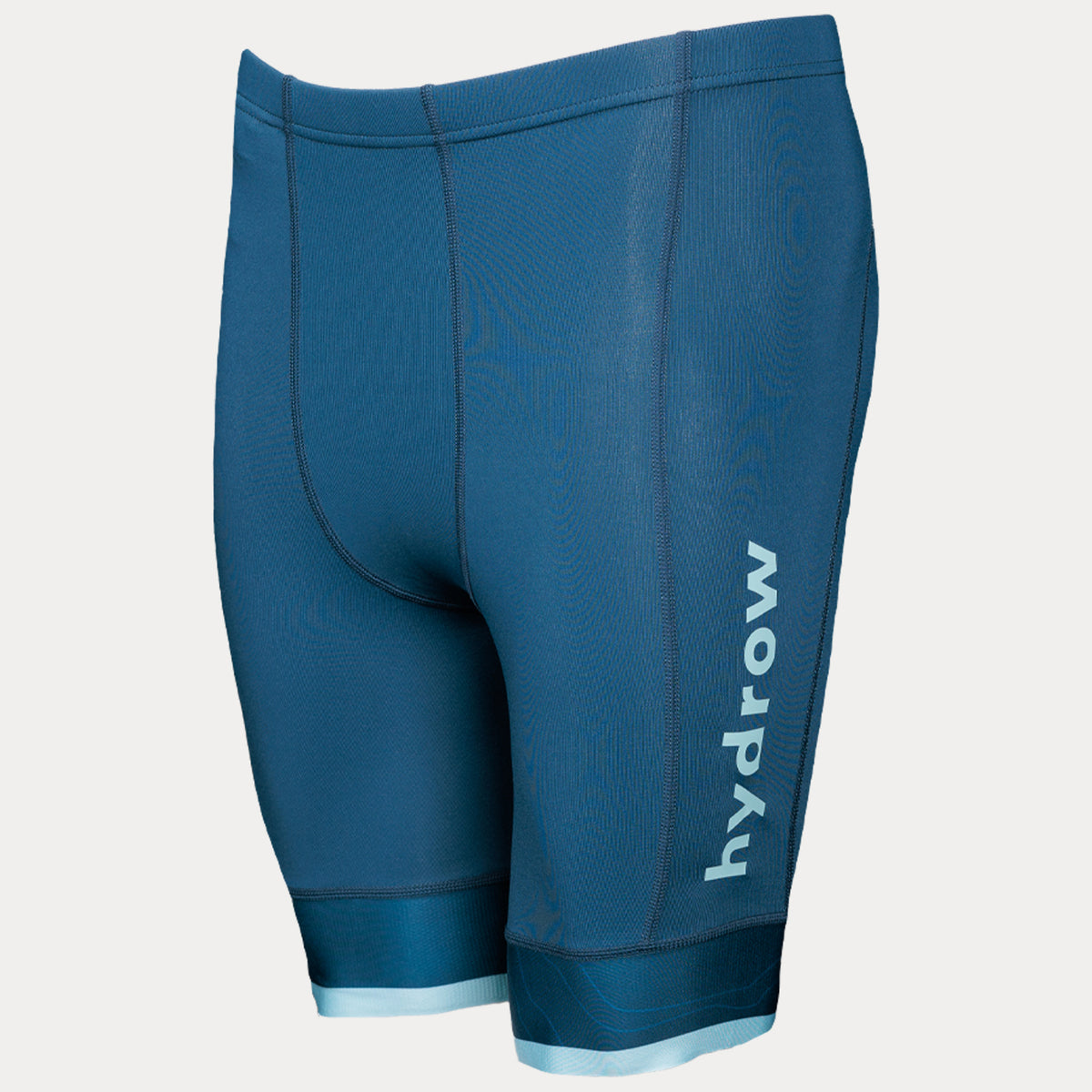 dark blue hydrow shorts with light blue hydrow text on leg