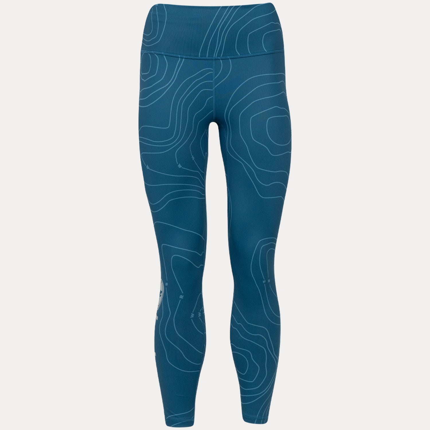 Dark blue high waisted 7/8 legging with light blue bathymetic line pattern