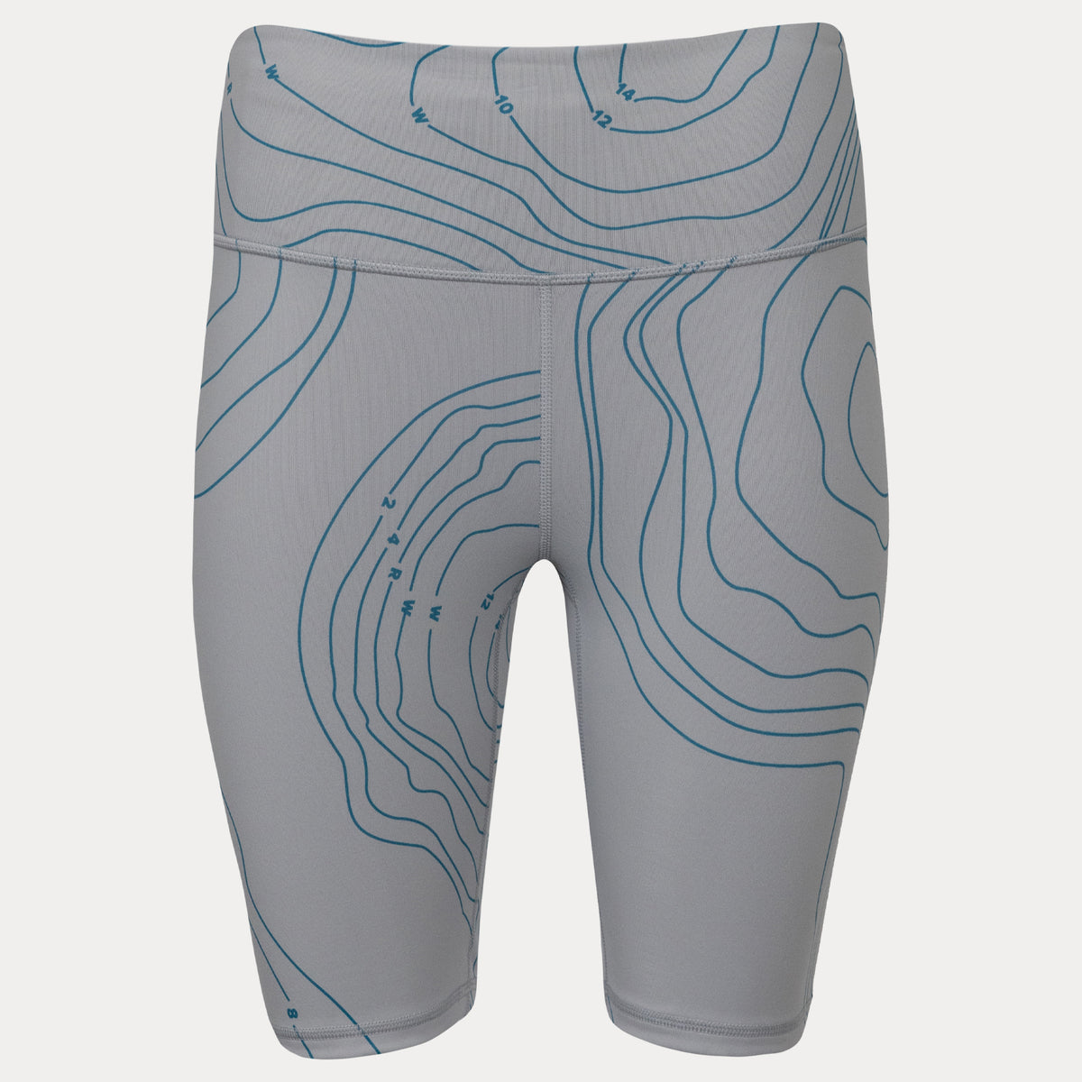 heather grey powerhold short with blue bathymetic line pattern