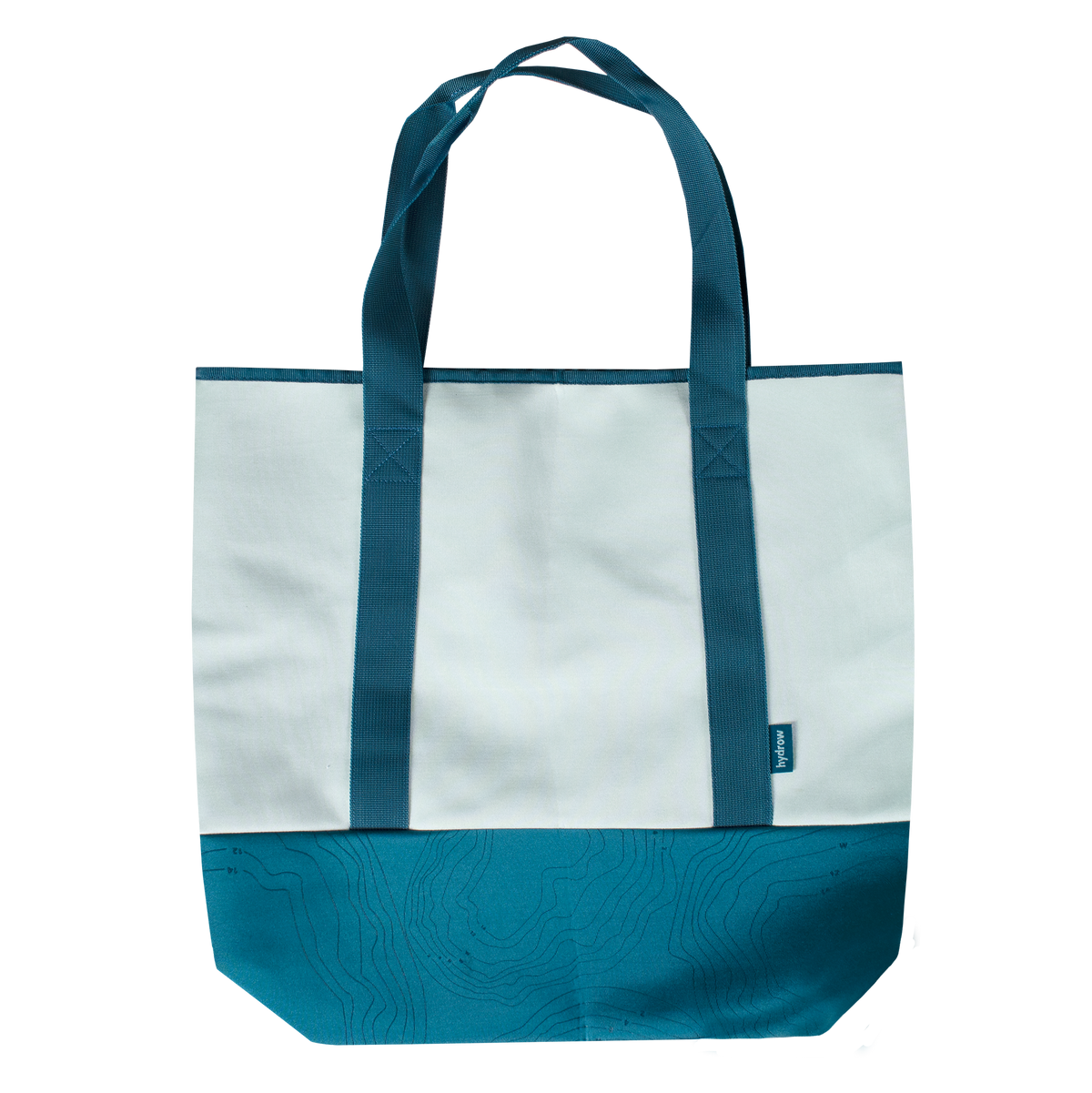 back view of white and blue hydrow tote bag
